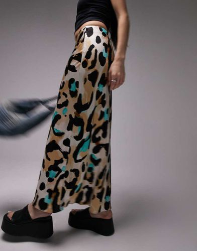 Gonna midi asimmetrica in raso con stampa leopardata - Topshop - Modalova