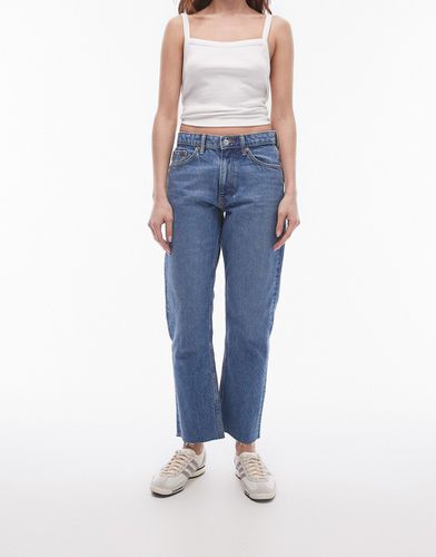 Jeans dritti cropped con bordi grezzi a vita medio alta medio - Topshop - Modalova