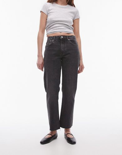 Jeans dritti taglio corto a vita medio alta slavato con bordi grezzi - Topshop - Modalova