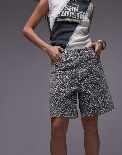 Jorts di jeans vestibilità ampia con stampa leopardata - Topshop - Modalova