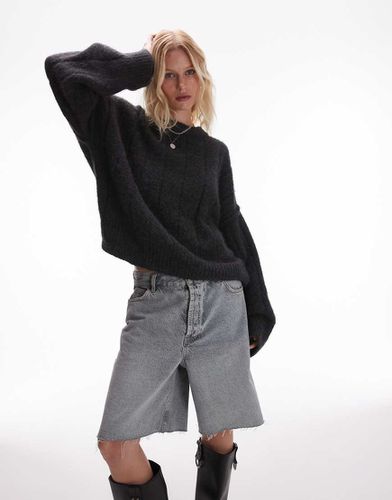 Maglione oversize girocollo color antracite a coste verticali - Topshop - Modalova