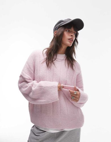 Maglione oversize girocollo in maglia soffice a coste lilla - Topshop - Modalova