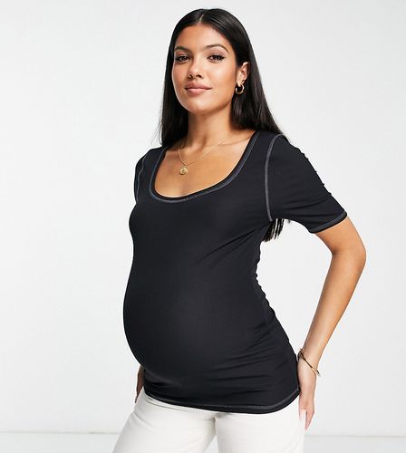T-shirt basic premium nera con dettagli a contrasto e scollo rotondo - Topshop Maternity - Modalova