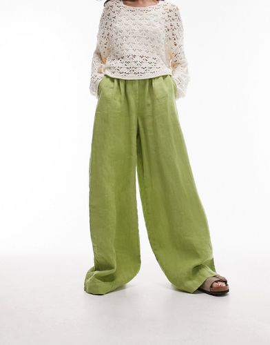 Pantaloni a fondo super ampio a pieghe pop in lino - Topshop - Modalova