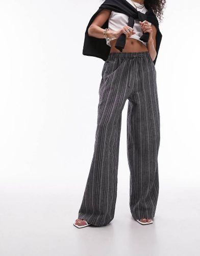 Pantaloni grigi in misto lino a righe con coulisse - Topshop - Modalova