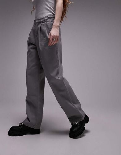 Pantaloni dritti grigi con abbottonatura - Topshop - Modalova