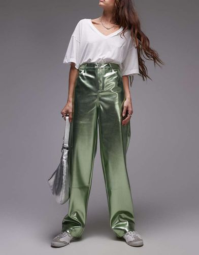 Pantaloni dritti in pelle sintetica metallizzato - Topshop - Modalova