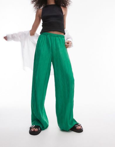Pantaloni stropicciati plissé verdi a fondo ampio - Topshop - Modalova