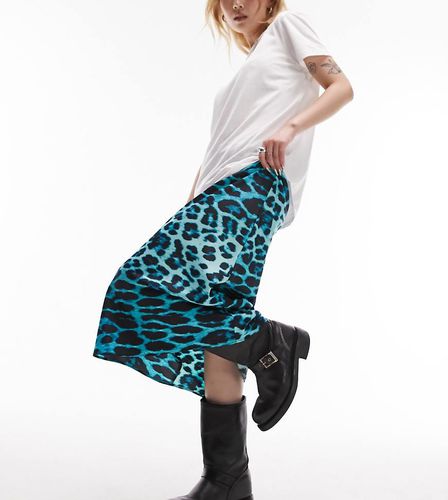 Gonna lunga turchese con stampa animalier e taglio sbieco - Topshop Petite - Modalova