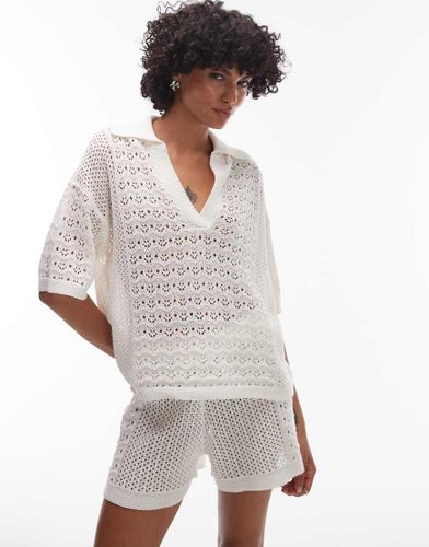 Polo d'ensemble en maille ajourée - Ivoire - Topshop - Modalova