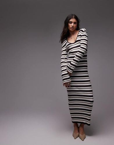 Robe côtelée longue à encolure dégagée - Olive rayé - Topshop - Modalova