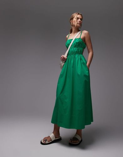 Robe froncée mi-longue en popeline - Topshop - Modalova