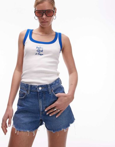 Short mom trapèze en jean avec déchirures - moyen - Topshop - Modalova