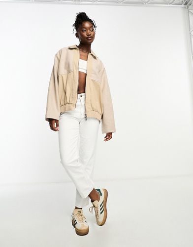Giacca bomber con inserti in tweed beige - The Couture Club - Modalova