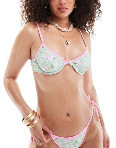 Eleanora - Top bikini con stampa a fiori con fiocchi e bordi a contrasto - The Frolic - Modalova