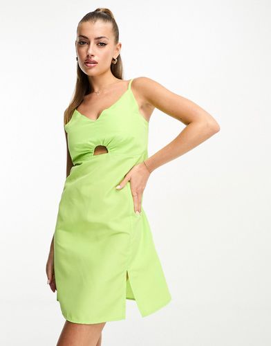 Vestito corto verde lime in popeline con cut-out e spalline sottili - Threadbare - Modalova
