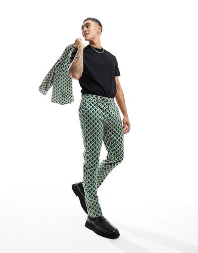 Shadoff - Pantaloni da abito verdi con stampa geometrica vintage - Twisted Tailor - Modalova