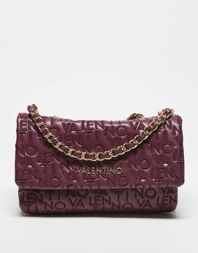 Valentino - Dram - Borsa a tracolla bordeaux con logo ricamato e catenina - Valentino Bags - Modalova