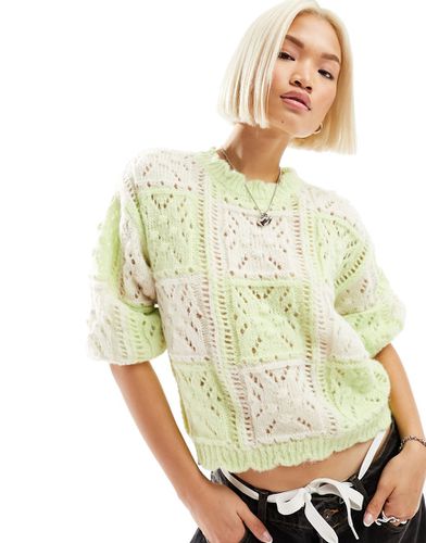 Maglione oversize all'uncinetto lime e bianco - Vero Moda - Modalova