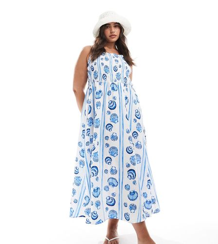 Robe mi-longue à bretelles fines et imprimé coquillages - Vero Moda Curve - Modalova
