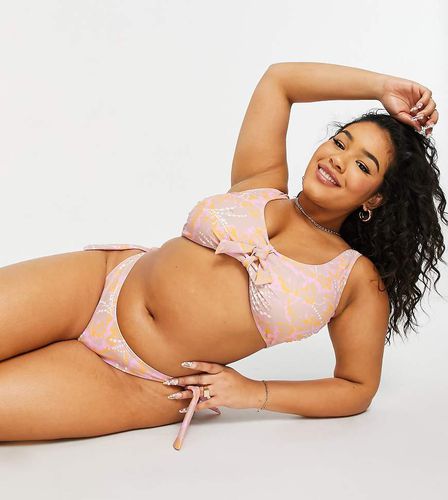 Slip bikini rosa a fiori con laccetti laterali - Vero Moda Curve - Modalova