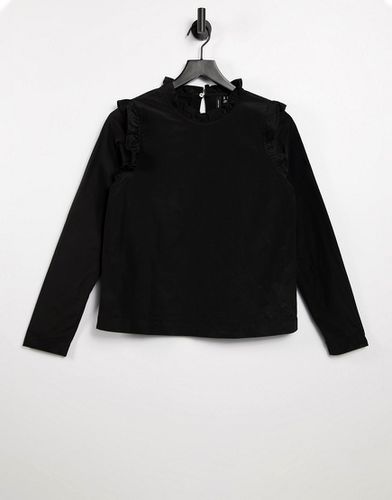T-shirt nera accollata con volant sui bordi - Vero Moda - Modalova