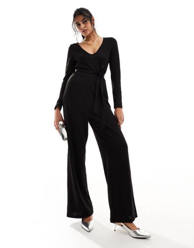 Tuta jumpsuit nera a fondo ampio in maglia - Vero Moda - Modalova