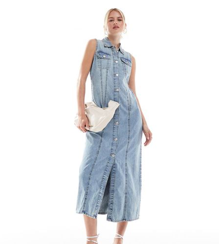 Vestito lungo senza maniche in denim vintage con bottoni sul davanti - Vero Moda Tall - Modalova