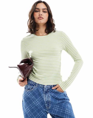 Top in jersey a coste a maniche lunghe color cammello a righe - Vero Moda - Modalova