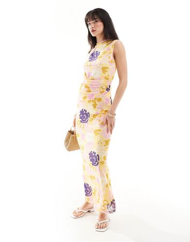 Vestito lungo accollato in rete limone senza maniche con stampa a fiori - Vero Moda - Modalova