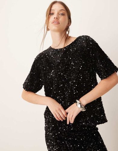 T-shirt nera in velour con paillettes in coordinato - Vila - Modalova