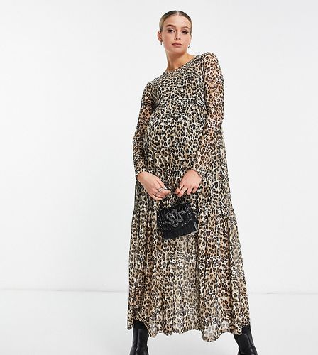 Vestito grembiule midi a balze in rete leopardata - Violet Romance Maternity - Modalova
