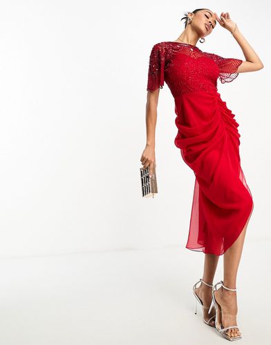 Denise - Vestito midi rosso con decorazione sulle maniche - Virgos Lounge - Modalova