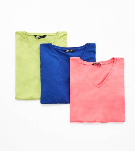 Confezione da 3 t-shirt rosa, blu navy e verde con scollo a V - Yours - Modalova