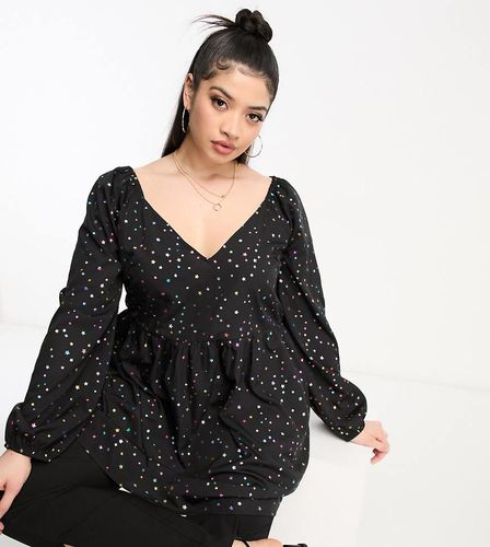 Blusa nera a maniche lunghe con stelline - Yours - Modalova