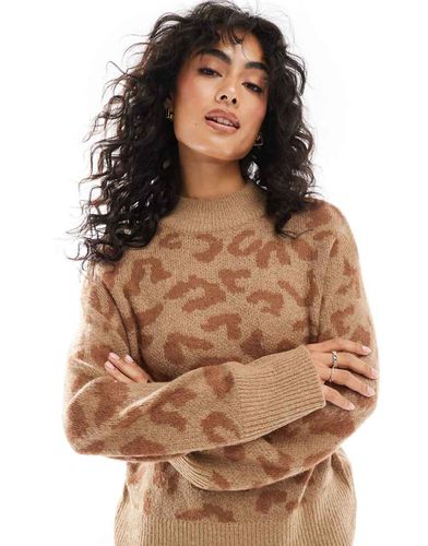 Maglione marrone con stampa leopardata tono su tono in coordinato - YAS - Modalova