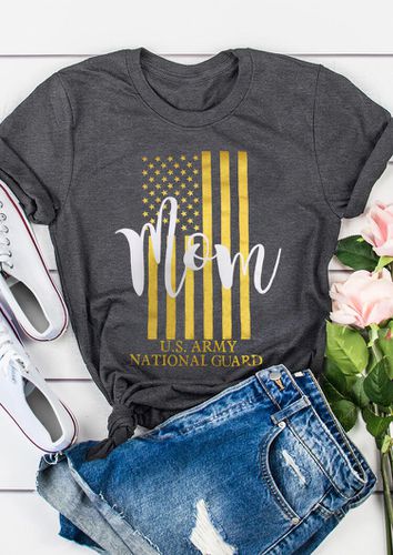 Military Mom American Flag T-Shirt Tee - Gray - unsigned - Modalova