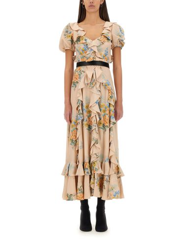 Floral print ruched silk dress - alexander mcqueen - Modalova