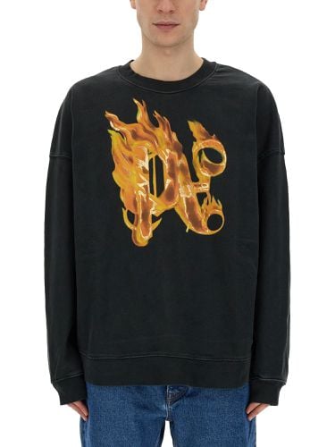 Burning monogram" print sweatshirt - palm angels - Modalova