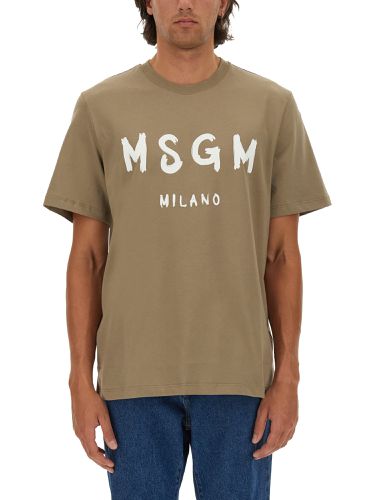 T-shirt with brushed logo print - msgm - Modalova