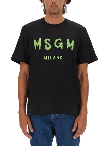 T-shirt with brushed logo print - msgm - Modalova