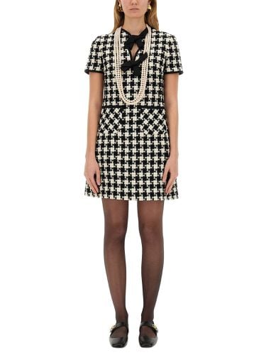 Embroidered damier light tweed short dress - valentino - Modalova