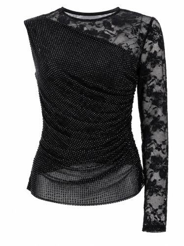 Top monospalla con strass e pizzo - self-portrait - Modalova