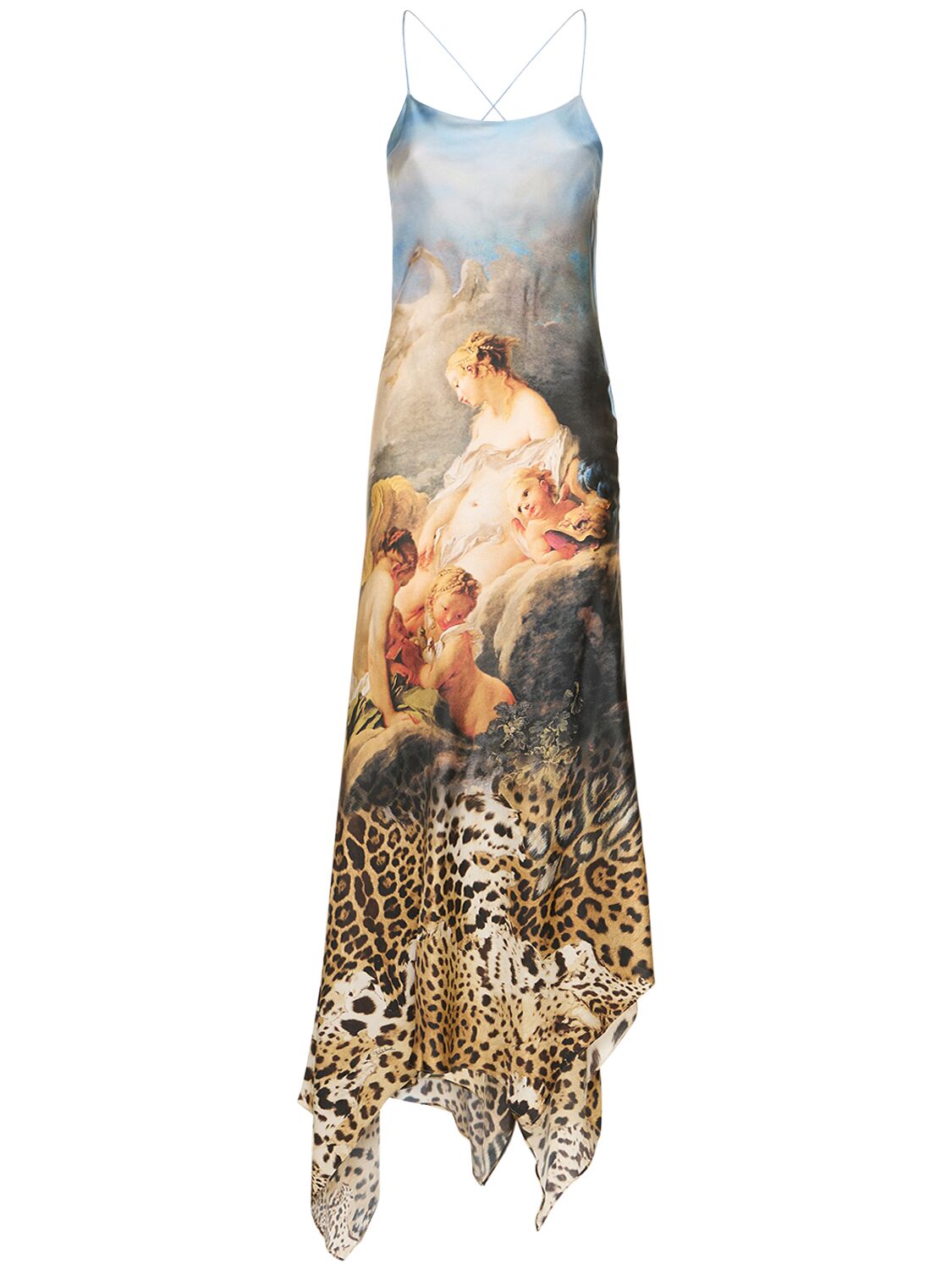 Printed Silk Long Dress - ROBERTO CAVALLI - Modalova