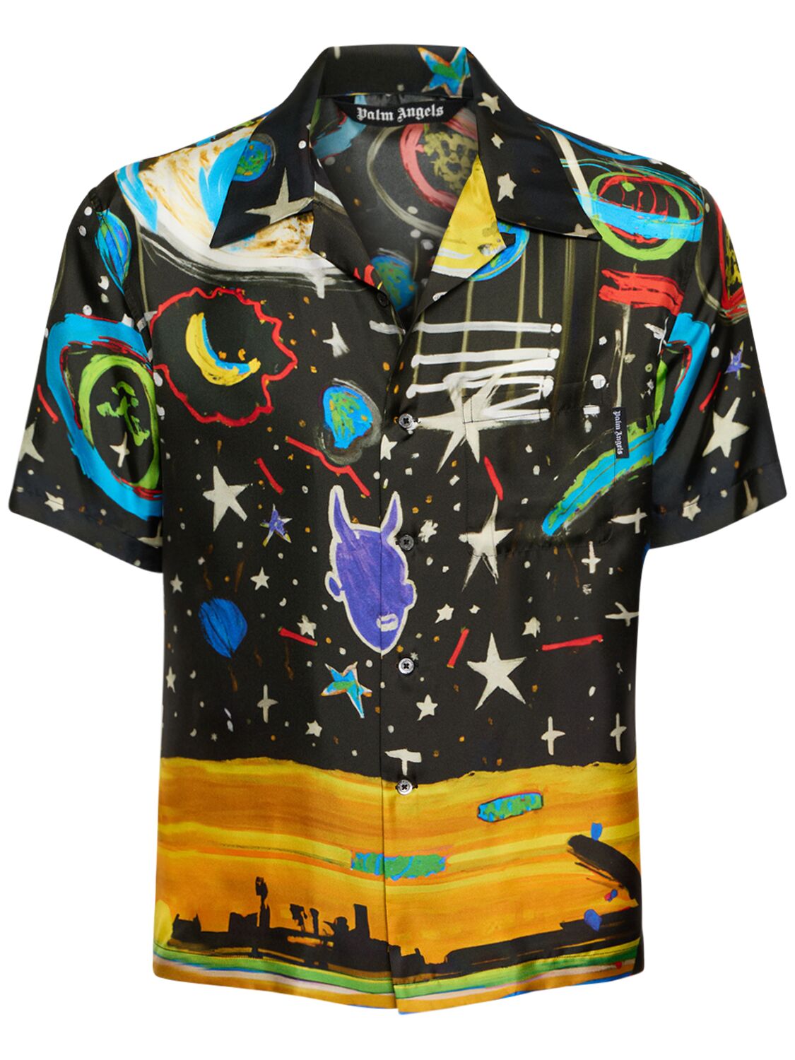 Hombre Camisa Bowling De Seda Estampada 50 - PALM ANGELS - Modalova