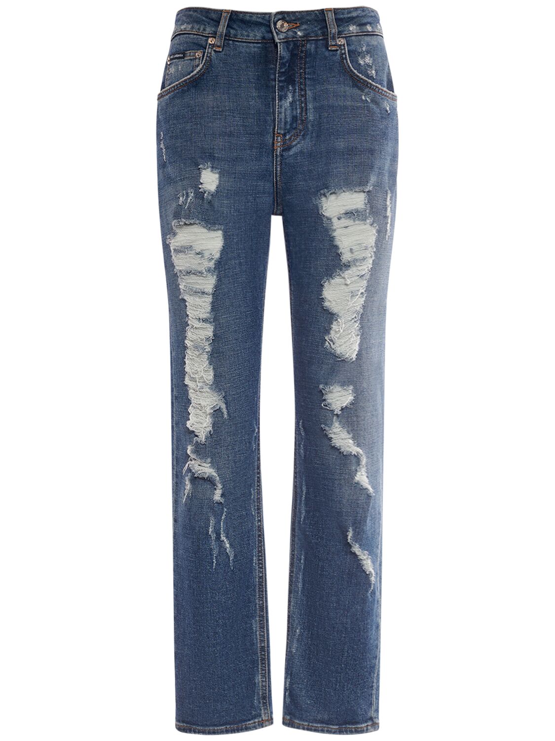 Distressed Denim Straight Jeans - DOLCE & GABBANA - Modalova