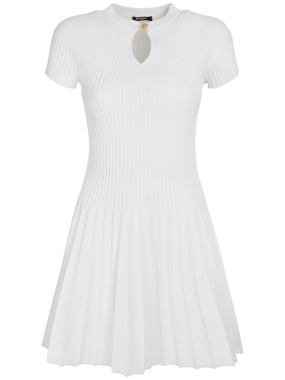 Pleated Knit Short Sleeve Mini Dress - BALMAIN - Modalova