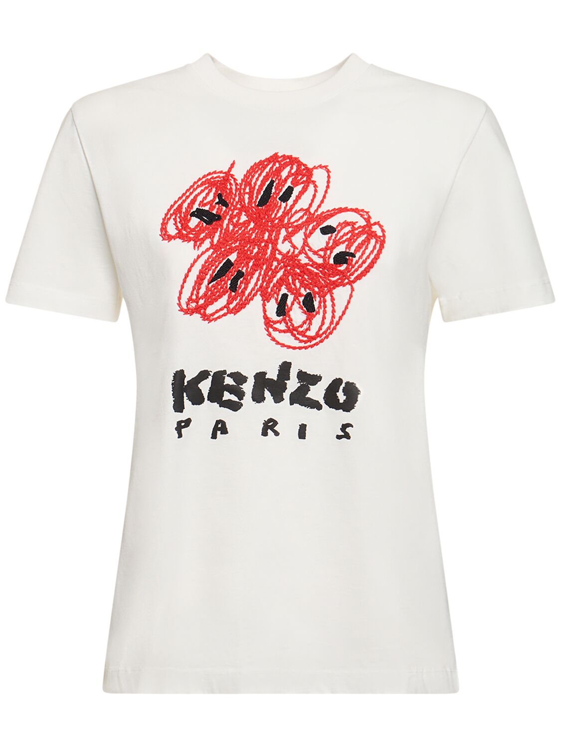 Drawn Logo Printed Cotton T-shirt - KENZO PARIS - Modalova