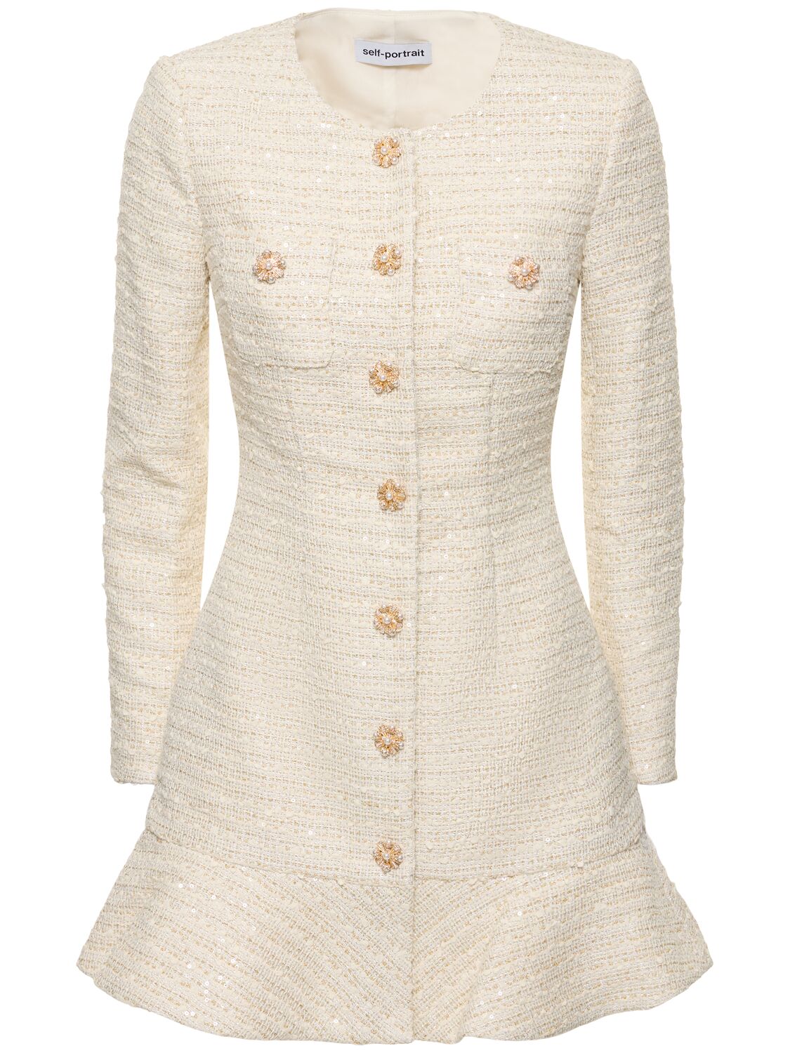 Bouclé Long Sleeve Mini Dress - SELF-PORTRAIT - Modalova