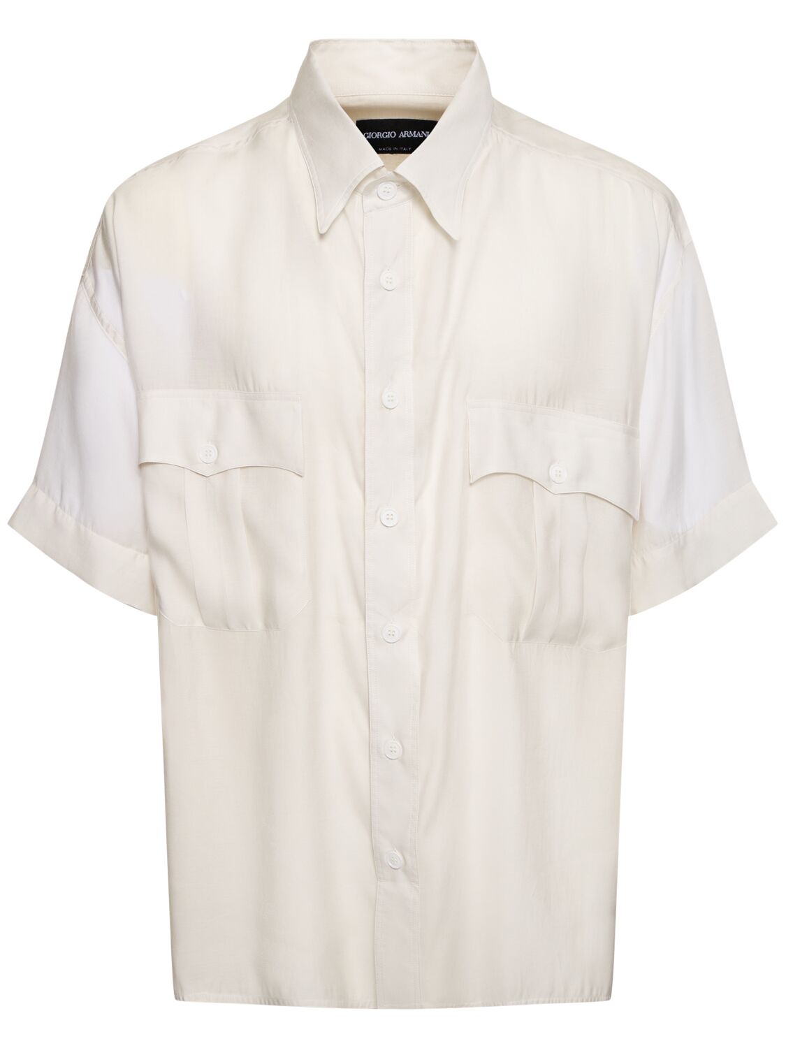 Lyocell & Silk Short Sleeved Shirt - GIORGIO ARMANI - Modalova